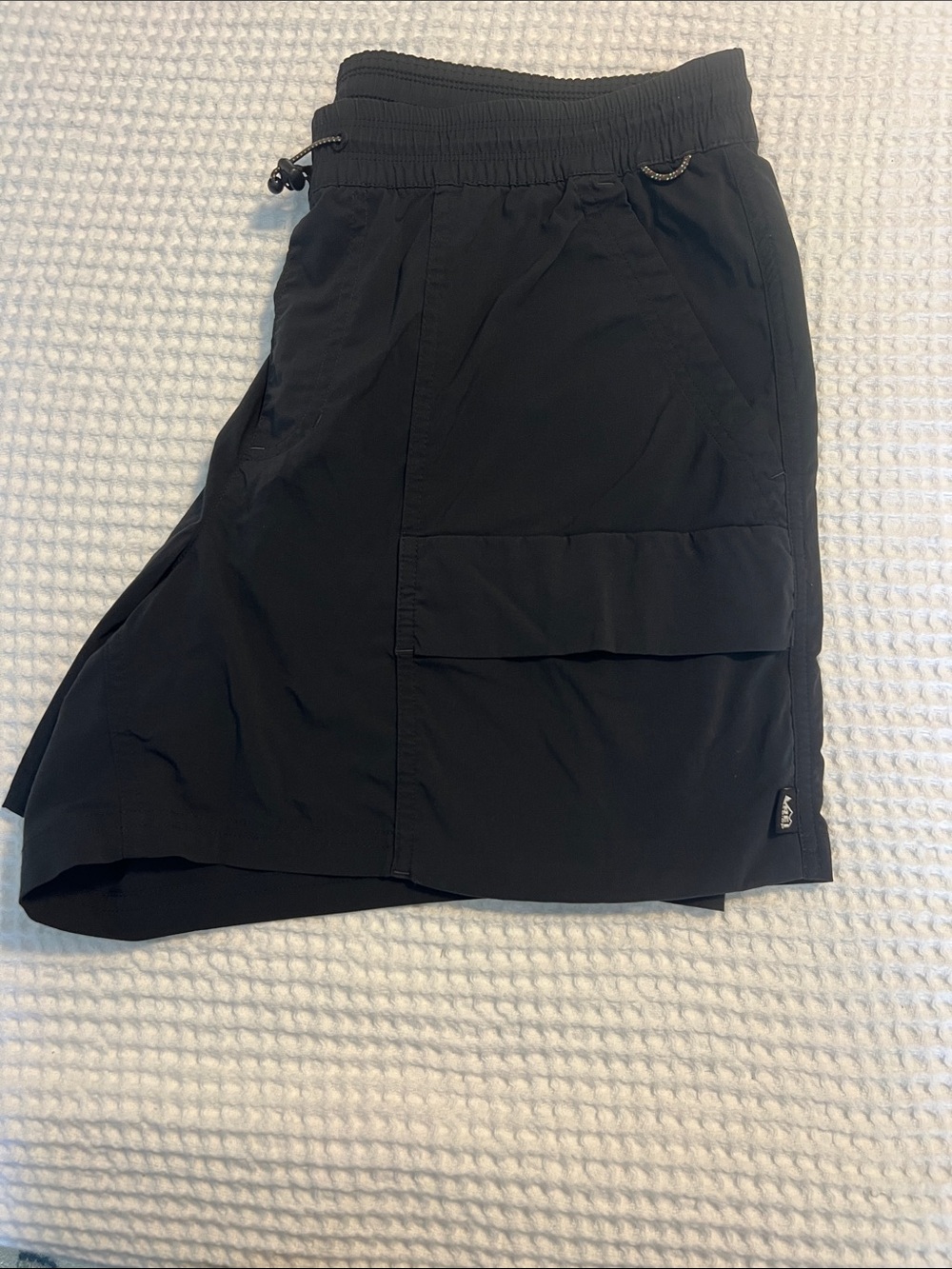 REI Trailmade Black Athletic Shorts with Cargo Flap and Drawstring Waist